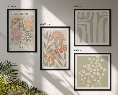 Botaniske motiver i parisisk minimalisme billedsæt med ramme