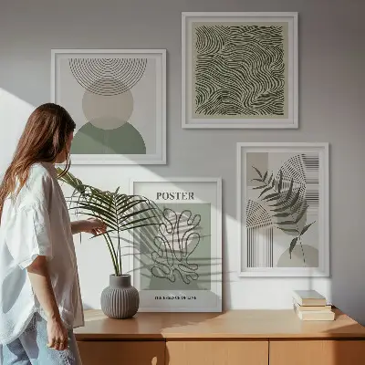Geometriske botaniske mønstre billedsæt med ramme