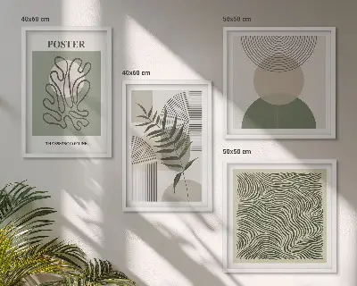 Geometriske botaniske mønstre billedsæt med ramme