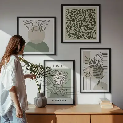 Geometriske botaniske mønstre billedsæt med ramme