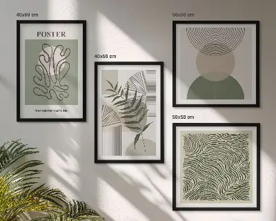 Geometriske botaniske mønstre billedsæt med ramme