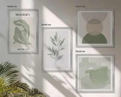 Stilfuld abstrakt plantegrafik billedvæg til ophæng over sofa