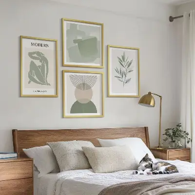 Stilfuld abstrakt plantegrafik billedvæg til ophæng over sofa