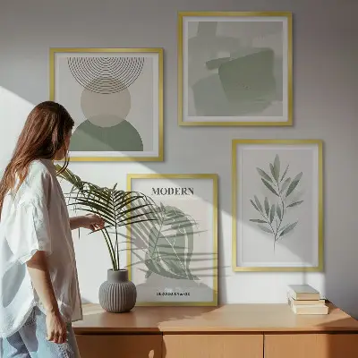 Stilfuld abstrakt plantegrafik billedvæg til ophæng over sofa