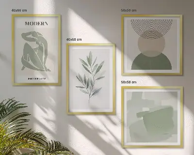 Stilfuld abstrakt plantegrafik billedvæg til ophæng over sofa