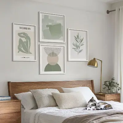 Stilfuld abstrakt plantegrafik billedvæg til ophæng over sofa