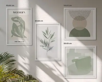 Stilfuld abstrakt plantegrafik billedvæg til ophæng over sofa