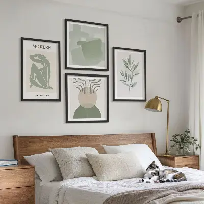 Stilfuld abstrakt plantegrafik billedvæg til ophæng over sofa