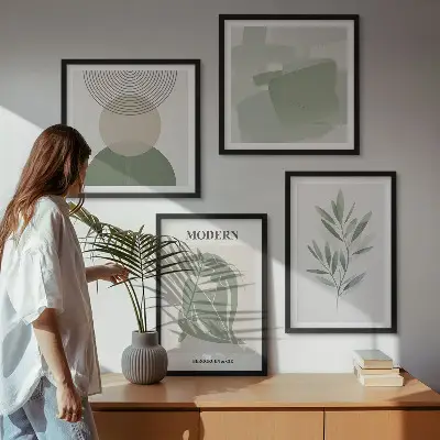 Stilfuld abstrakt plantegrafik billedvæg til ophæng over sofa