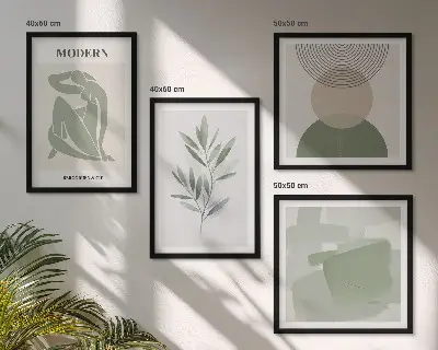 Stilfuld abstrakt plantegrafik billedvæg til ophæng over sofa
