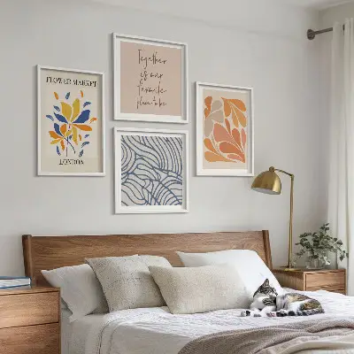 Moderne abstrakte blomster billedvæg til ophæng over sofaen