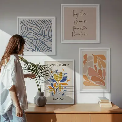 Moderne abstrakte blomster billedvæg til ophæng over sofaen