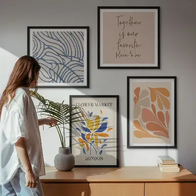 Moderne abstrakte blomster billedvæg til ophæng over sofaen