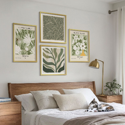 Billedvæg over sofa Plantemønstre boho dekorationer