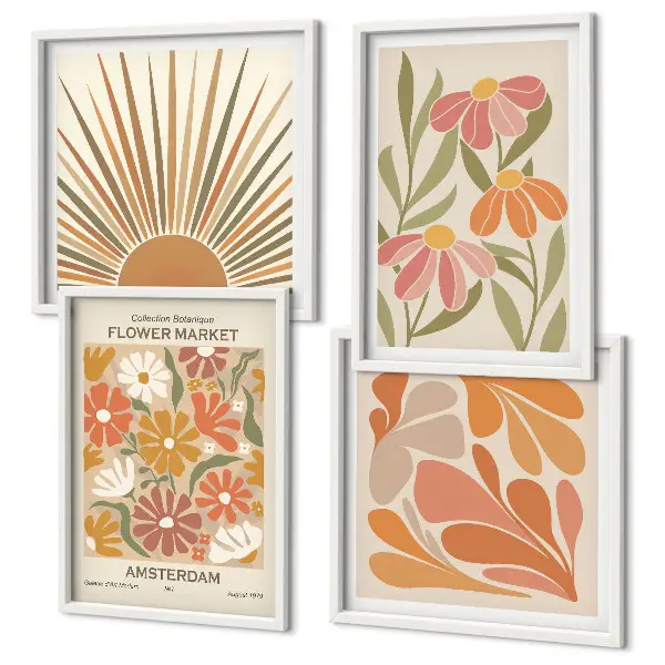 Billedvæg Pastel solblomster til ophæng over sofa