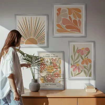 Billedvæg Pastel solblomster til ophæng over sofa