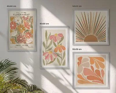 Billedvæg Pastel solblomster til ophæng over sofa