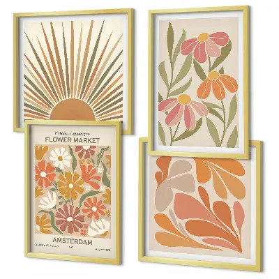 Billedvæg Pastel solblomster til ophæng over sofa