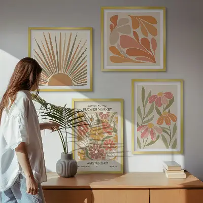 Billedvæg Pastel solblomster til ophæng over sofa