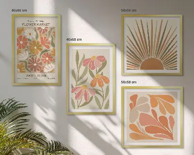 Billedvæg Pastel solblomster til ophæng over sofa