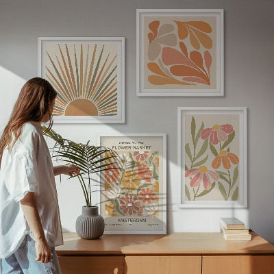 Billedvæg over sofa Pastel solblomster