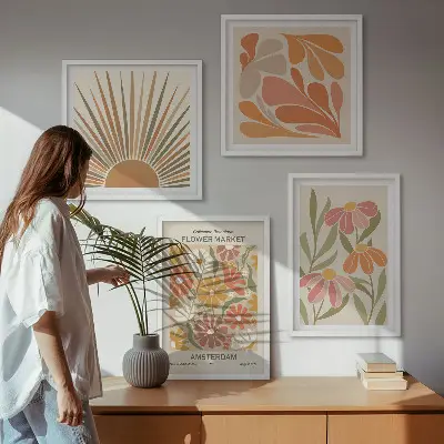 Billedvæg Pastel solblomster til ophæng over sofa