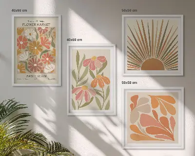 Billedvæg Pastel solblomster til ophæng over sofa