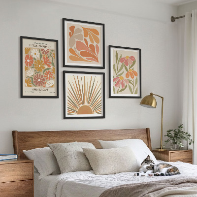 Billedvæg over sofa Pastel solblomster