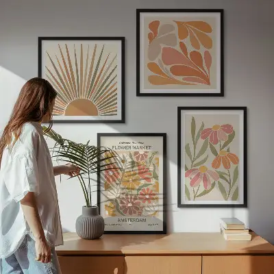 Billedvæg Pastel solblomster til ophæng over sofa