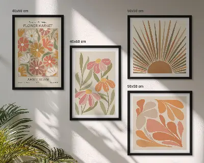 Billedvæg Pastel solblomster til ophæng over sofa