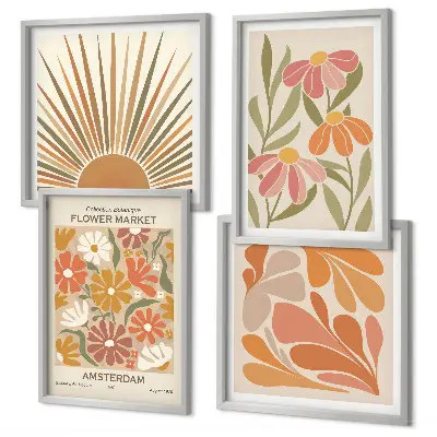 Billedvæg Pastel solblomster til ophæng over sofa