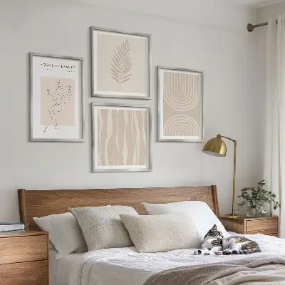 Abstrakte boho-dekorationer billedsæt med ramme