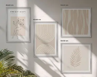 Abstrakte boho-dekorationer billedsæt med ramme
