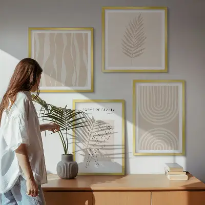 Abstrakte boho-dekorationer billedsæt med ramme