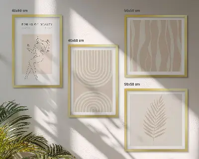 Abstrakte boho-dekorationer billedsæt med ramme
