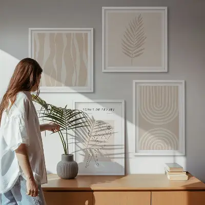 Abstrakte boho-dekorationer billedsæt med ramme