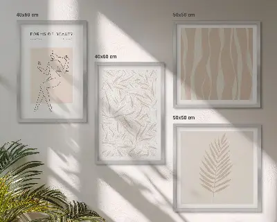 Minimalistiske plantemotiver billedsæt med ramme