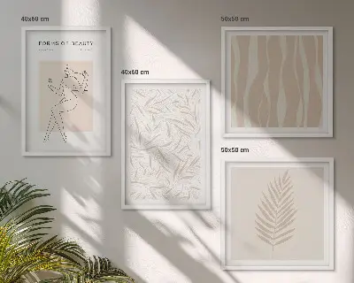 Minimalistiske plantemotiver billedsæt med ramme