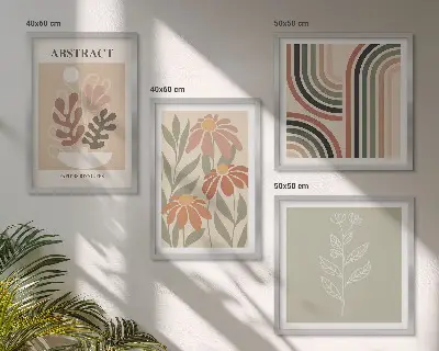 Billedvæg Abstrakte pastelplanter over sofa