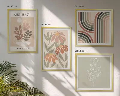 Billedvæg Abstrakte pastelplanter over sofa