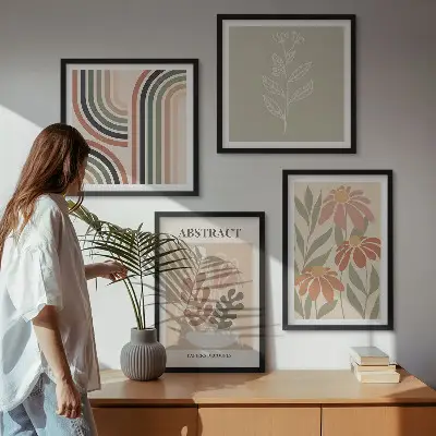 Billedvæg Abstrakte pastelplanter over sofa