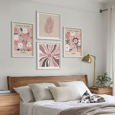 Billedvæg over sofa Blomstermønstre blade geometri