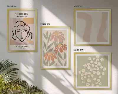 Billedvæg over sofa med moderne abstrakt kvinde