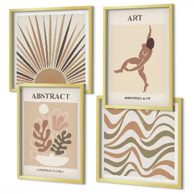 Billedvæg over sofa med abstrakte Matisse-mønstre i boho-stil