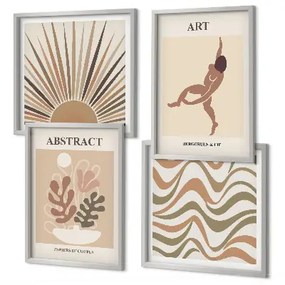 Billedvæg over sofa med abstrakte Matisse-mønstre i boho-stil