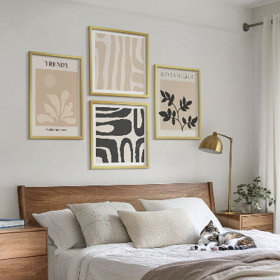 Billedsæt med ramme Stilfulde plantemønstre i beige og sort