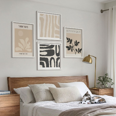 Billedsæt med ramme Stilfulde plantemønstre i beige og sort