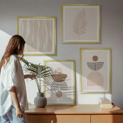 Abstrakte former brun beige billedsæt med ramme