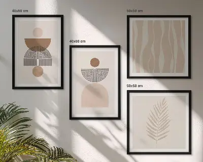 Abstrakte former brun beige billedsæt med ramme