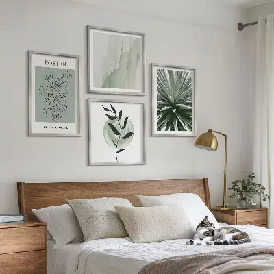 Billedsæt med ramme grønne og beige plantemønstre